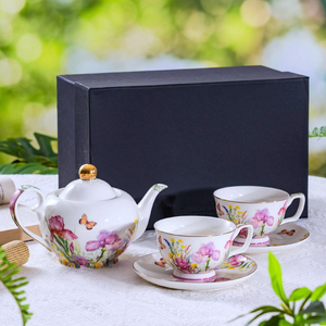Floral Ceramic Tea <b>Set</b> with <b>Teapot</b> <b>and</b> Two <b>Cups</b> <b>for</b> Afternoon Tea - Product Image 5