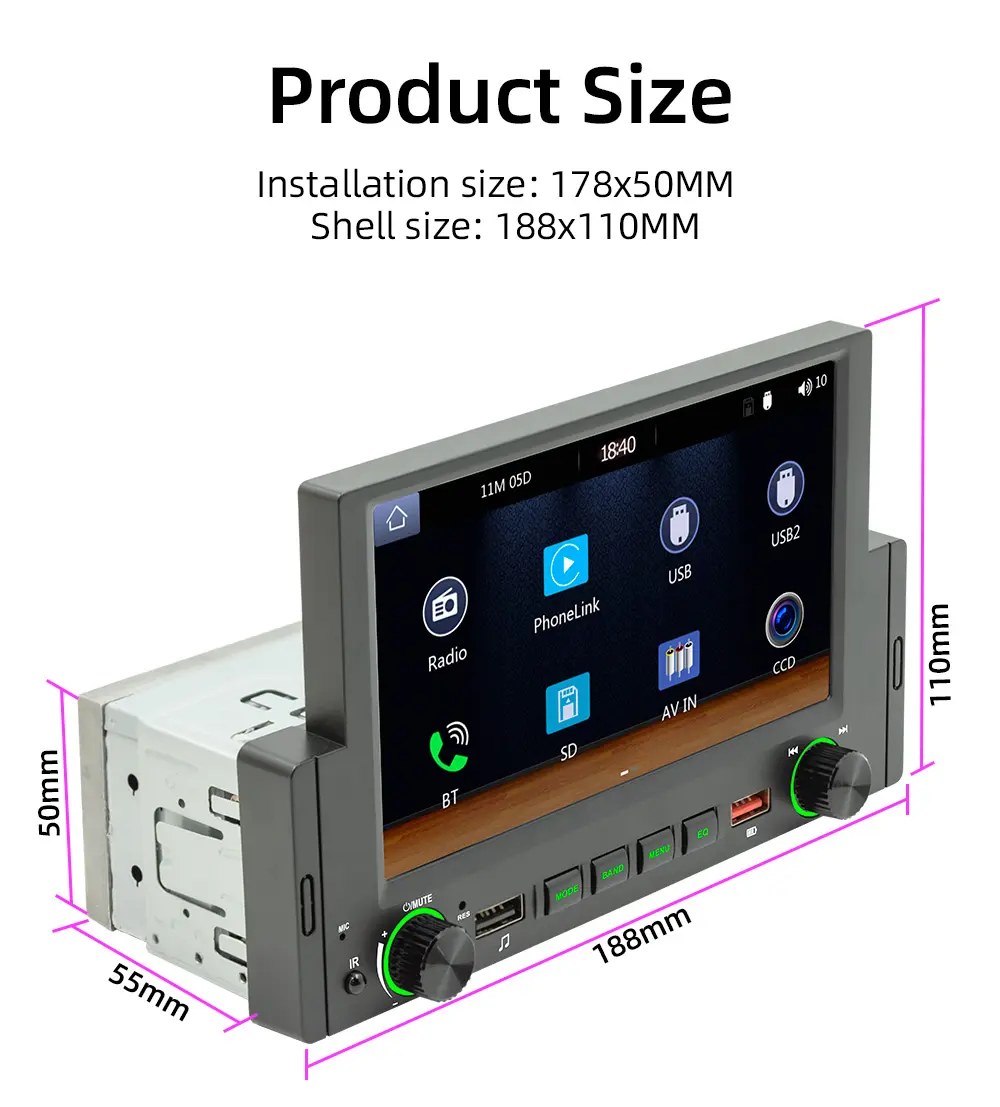 Universal Car Radio Apple Carplay Android Auto Stereo Touch Screen Icreative 1 Din Multimedia 6.2 Inch 12V FM English Wide Range