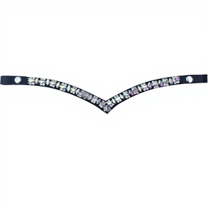 Sangle de frontale en cuir en forme de V pour cheval, ornée de strass et de cristaux, accessoire de tête à fixation rapide. - Product Image 1