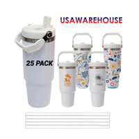 Gobelet isotherme sous vide en acier inoxydable blanc de 30 oz avec poignée et couvercle, pour boissons chaudes et froides, USA RTS