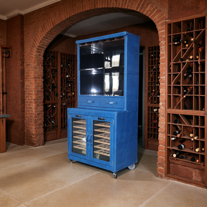 Refrigerador/Cuarto de Vino de Cuero Genuino Azul Retro Vintage OEM/ODM para Sala de Estar con Control de Temperatura AC824 - Product Image 5