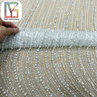 Tissu en dentelle africaine de haute qualité avec perles, tissu en dentelle blanche à sequins, tissu en maille perlée pour robe de soirée femme