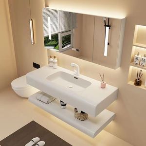Juego de gabinete de lavabo de tocador de baño con espejo LED inteligente con almacenamiento de fregadero montado en la pared para muebles de apartamento de Hotel de Hogar Moderno - Product Image 6