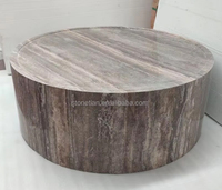 Table basse moderne en bambou de forme ronde avec base cannelée mate grise