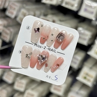 Nuevo Diseño Personalizado de Uñas Postizas Cortas de Cobertura Completa, Uñas Francesas en Forma de Almendra, Juego de Uñas Postizas