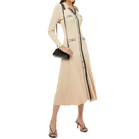 Robe midi élégante pour femme, col polo, manches longues, mode boutonnée, décontractée, tricotée, côtelée, pour le bureau, l'été, taille naturelle.