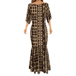 High Quality <strong>Custom</strong> Milk Silk Tapa Printed Off the Shoulder Fishtail Mermaid <strong>Dresses</strong> Papua New Guinea Plus Size Women Clothing - Product Image 2