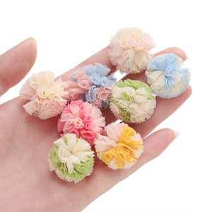 Accesorio para el cabello con pompón de encaje bicolor de 2.5 cm estilo coreano para niños, lazos para el cabello con flores de malla hechos a mano. - Product Image 4