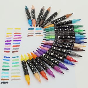 Set di <span class=keywords><strong>pennarelli</strong></span> <span class=keywords><strong>glitterati</strong></span> a due colori a doppia punta personalizzati con scritta liscia <span class=keywords><strong>pennarelli</strong></span> di vernice acrilica scintillante colorata per uso scolastico - Product Image 2