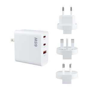 <span class=keywords><strong>Chargeur</strong></span> GaN 3 ports PD65W QC3.0 à charge rapide, prise pliable et interchangeable, adaptateur de voyage US EU UK AU pour <span class=keywords><strong>Apple</strong></span> Android, vente chaude - Product Image 1