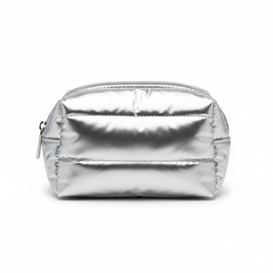 กระเป๋าเครื่องสำอางเมทัลลิก Y2K แบบพกพา สีเงิน ดีไซน์ล้ำยุค สำหรับเดินทาง - Product Image 1