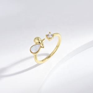 Anillos de plata de ley 925 al por mayor con diseño de fresa y concha, chapados en oro, con gemas de verano, apilables, económicos, bonitos y a la moda para mujer. - Product Image 3