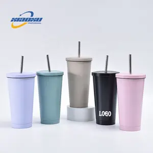 Hot 304 Stainless Steel Straw Cup Large Capacity Vacuum Coffee Cup Solid Colour High Value Portable Water Cups