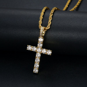 <b>Cross</b> Pendant Necklace Copper Alloy 3A Zircon Pave Setting Unisex Hip Hop Jewelry Gift - Product Image 2