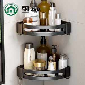 Pano.V Multi-Tier Aluminum Wall-Mounted Kitchen & Bathroom Rack Corner <b>Shower</b> Caddy Storage-Shelf With Hang <b>Hooks</b> for Hotels - Product Image 1