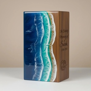Urnas funerarias de epoxi y madera a precios bajos, urna de cremación con superficie pulida, de forma rectangular, para cenizas humanas. - Product Image 1