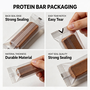 Sachets d'emballage personnalisés imprimés de qualité alimentaire thermoscellables pour barres chocolatées aux champignons, barres protéinées au lactosérum et barres énergétiques aux céréales, type pochette oreiller - Product Image 3