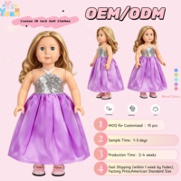 Robe de soirée en satin violet à sequins argentés sur mesure pour poupée de 18 pouces, couleur de sequins personnalisée, production en gros
