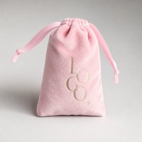 Pochette en velours rose avec cordon de serrage, sac cadeau pour bijoux, logo personnalisé en feuille d'or, organiseur de bagues, pochette de voyage pour cosmétiques et maquillage