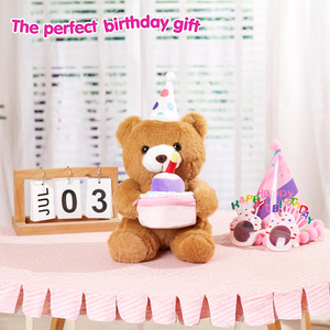Oso de Peluche de Alta Calidad, Adorable, de Cumpleaños, con Pastel y Gorro, para Niños y Niñas, Cumpleaños, Festividades - Product Image 3