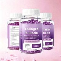 Gummies véganes à marque privée, 60 unités, au collagène, biotine et kératine, multivitamines, saveur fraise, pour complément nutritionnel