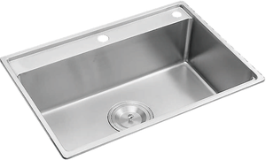Évier de cuisine en acier inoxydable SUS304 brossé satiné 680x470mm, cuve simple, avec robinet 806 intégré - Product Image 6
