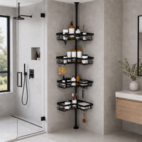 ARODDY En gros Étagère de douche à tension 25 mm avec revêtement écologique, étagère de rangement d'angle réglable à 4 niveaux pour salle de bain