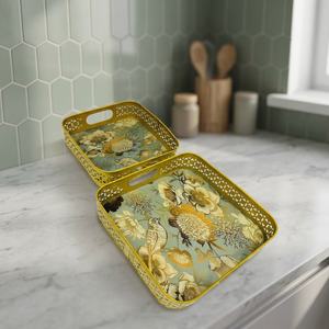 High Quality Iron Double Enamel Storage Tray Modern Design Gold-Plated Multi-Functional Color Changing Home Decor Catering Food - Product Image 3