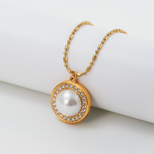 Collar de acero de titanio para mujer, colgante de perla cruzada, joyería de cadena para mujer