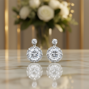 E1464 Orecchini in oro bianco con diamanti, taglio rotondo brillante, gioielli classici naturali da donna - Product Image 2