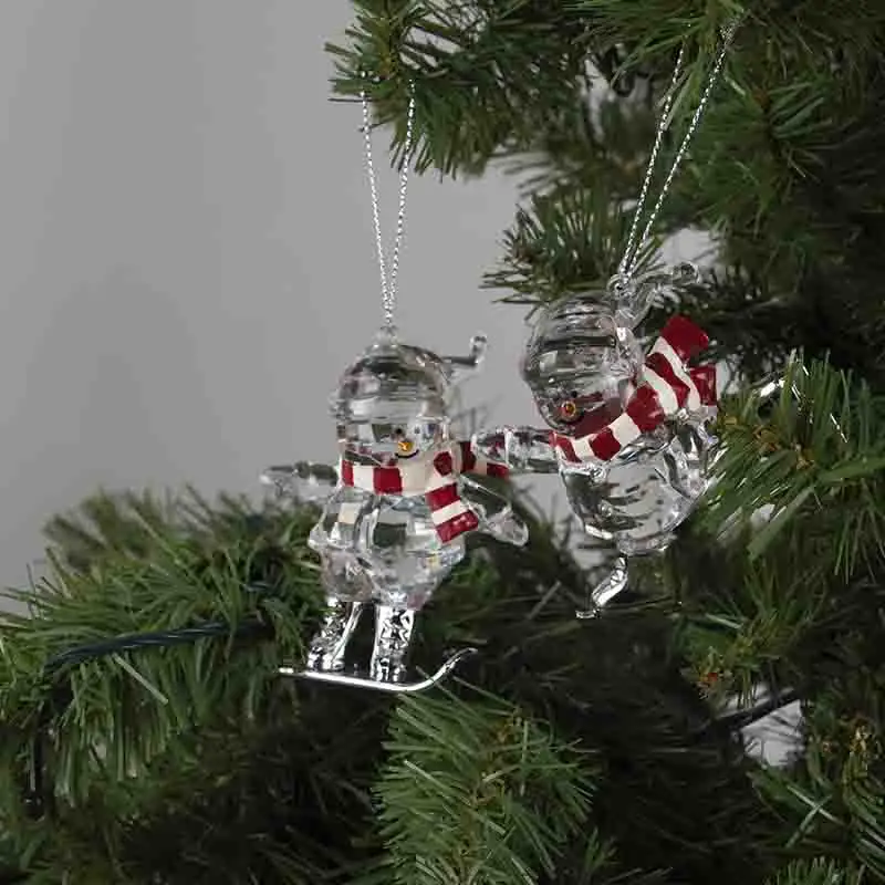 Ornamen gantung berbentuk manusia salju Natal kustom akrilik untuk dekorasi Natal pohon Natal