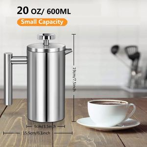เครื่องชงกาแฟเฟรนช์เพรสแบบโมเดิร์น สแตนเลสสตีล พร้อมระบบกรอง  รักษ์โลก ผลิตด้วยมือ สำหรับใช้ในบ้านและครัว ฝาปิดแบบกด - Product Image 2