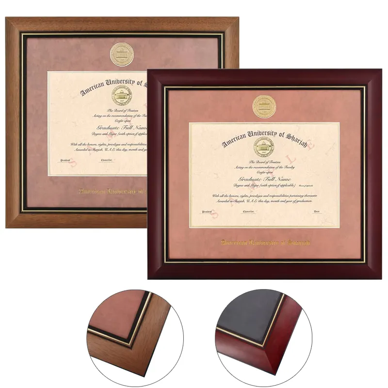 Marco de diploma universitario de madera roja cereza ecológico Marco de certificado Marco de grado con sello de oro universitario para Bachelor Master