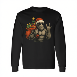 Camiseta de manga larga Bigfoot Santa Christmas Tree Rock On Xmas Sasquatch - Product Image 2