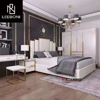 Mobilier moderne king size en tissu velours de luxe avec cadre en acier inoxydable lit de chambre