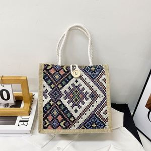 Bolsa de Almuerzo de Lona Estilo Étnico para Mujer, Bolso Tejido a Rayas, Bolsa de Mano Portátil Tipo Bento para Oficina, Picnic al Aire Libre - Product Image 5