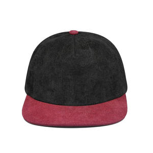 Sombrero Snapback de ala plana de 5 paneles de pana de dos colores Vintage personalizado 100% algodón Cierre trasero de cuero ajustable para deportes al aire libre - Product Image 4