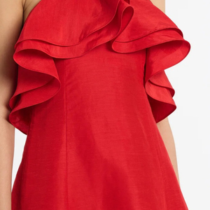 Abito da <span class=keywords><strong>sera</strong></span>/cocktail midi da donna elegante rosso con volant, scollo all'americana, linea ad A, lunghezza al pavimento, estivo - Product Image 4
