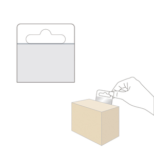 Etiqueta Adhesiva Transparente Personalizada con Orificio Euro para Colgar, de PET, 51x50mm, para Uso en Comercios - Product Image 1