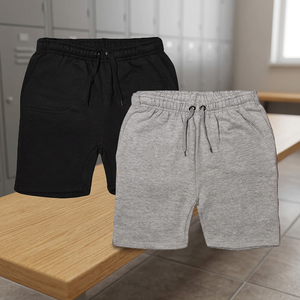 Shorts de sport pour hommes en coton-polyester, personnalisables avec logo, à cordon de serrage, tricotés, unis, de haute qualité, pour l'entraînement, la course et la gym, avec poches - Product Image 3