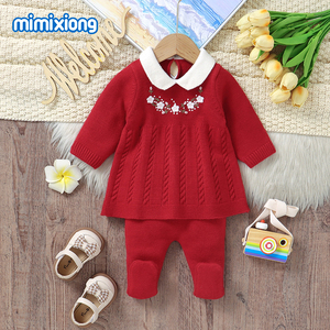 Oferta 2024: Conjunto de Ropa Tejida <span class=keywords><strong>para</strong></span> Bebé Recién <span class=keywords><strong>Nacido</strong></span> Mimixiong, Vestido con Pantalones Integrados - Product Image 6