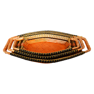 Toparts Plateau en osier tressé fait main, style artisanal folklorique indien, en forme de bateau, avec poignée, pour cuisine, maison, fruits et pain, Earth Day - Product Image 1