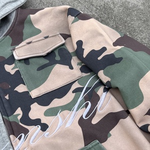 เสื้อฮู้ดดี้ดีไซน์เนอร์สั่งทำพิเศษ ผ้าฝ้ายปักลาย ทรงโอเวอร์ไซส์ สไตล์สตรีทแวร์ ผ้าหนา ลายพราง ซิปหน้า - Product Image 4