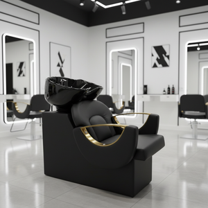 Juego de Muebles de Salón de Belleza Negros de Alta Calidad, Lavabo para Peluquería, Equipo de Peluquería, Silla de Estilismo, Lavacabezas - Product Image 5