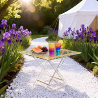 Nouveau produit à prix réduit en gros : Table d'angle pliante en acrylique pour chambre à coucher, style juif personnalisé, dorée, portable, avec support à thé.