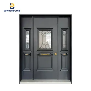 Factory steel glass door front entry door for houses exterior security metal door mother and son wholesale price