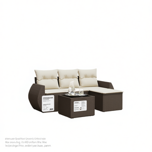 Brown Pe <b>Rattan</b> Garden <b>Sofa</b> Set With Powder Coated Steel Frame 4 Seater Outdoor Furniture - Product Image 1