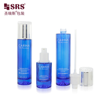 Kemasan Pompa Kosmetik Kaca Biru 40ml 100ml 120ml Botol Serum dengan Sablon Sutra