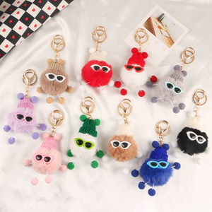 Wholesale Cute Anime Elf Plush Compass Keychain Soft Fluffy Rabbit Fur Ball Eco-Friendly Durable for Car Bag Pompom Toy