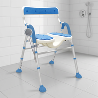 Tabouret de bain en aluminium de qualité hospitalière KJT, réglable en hauteur sur 6 niveaux (74-84 cm), avec poignée antidérapante et trou de drainage pour salle de bain et douche